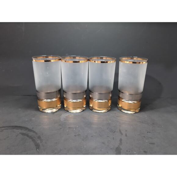 Culver Regency Highball Glasses, Set of 4, VTG MCM Tumblers, 12 Oz Frosted Gold - Picture 2 of 9